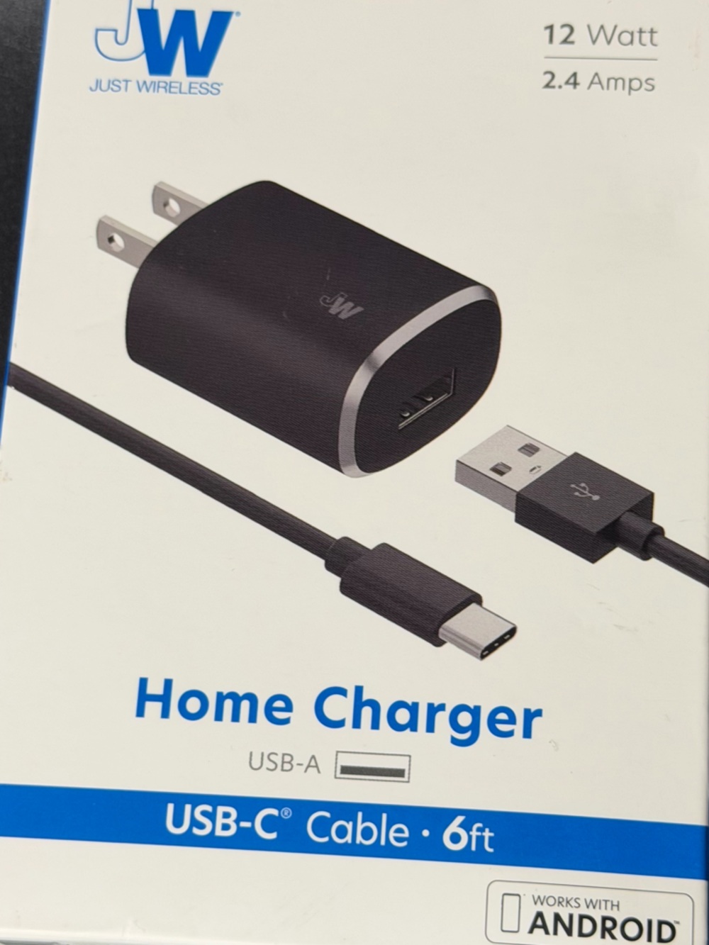 Just Wireless Black USB Wall Charger with USB-A to USB-C Cable